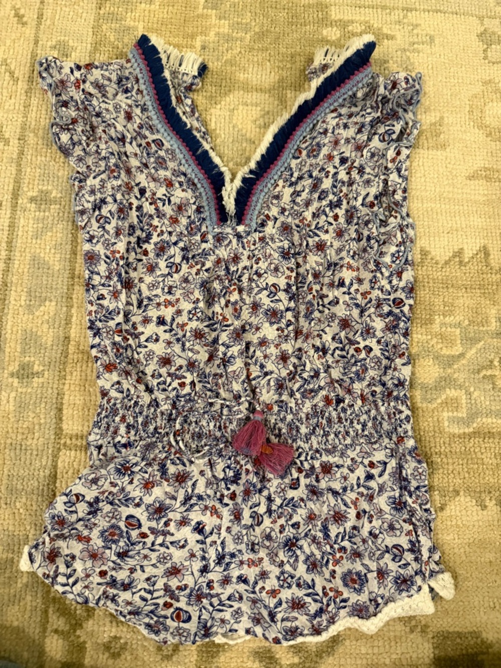 Poupette St. Barth White Floral Tassel Romper- one piece. Not a dress has shorts